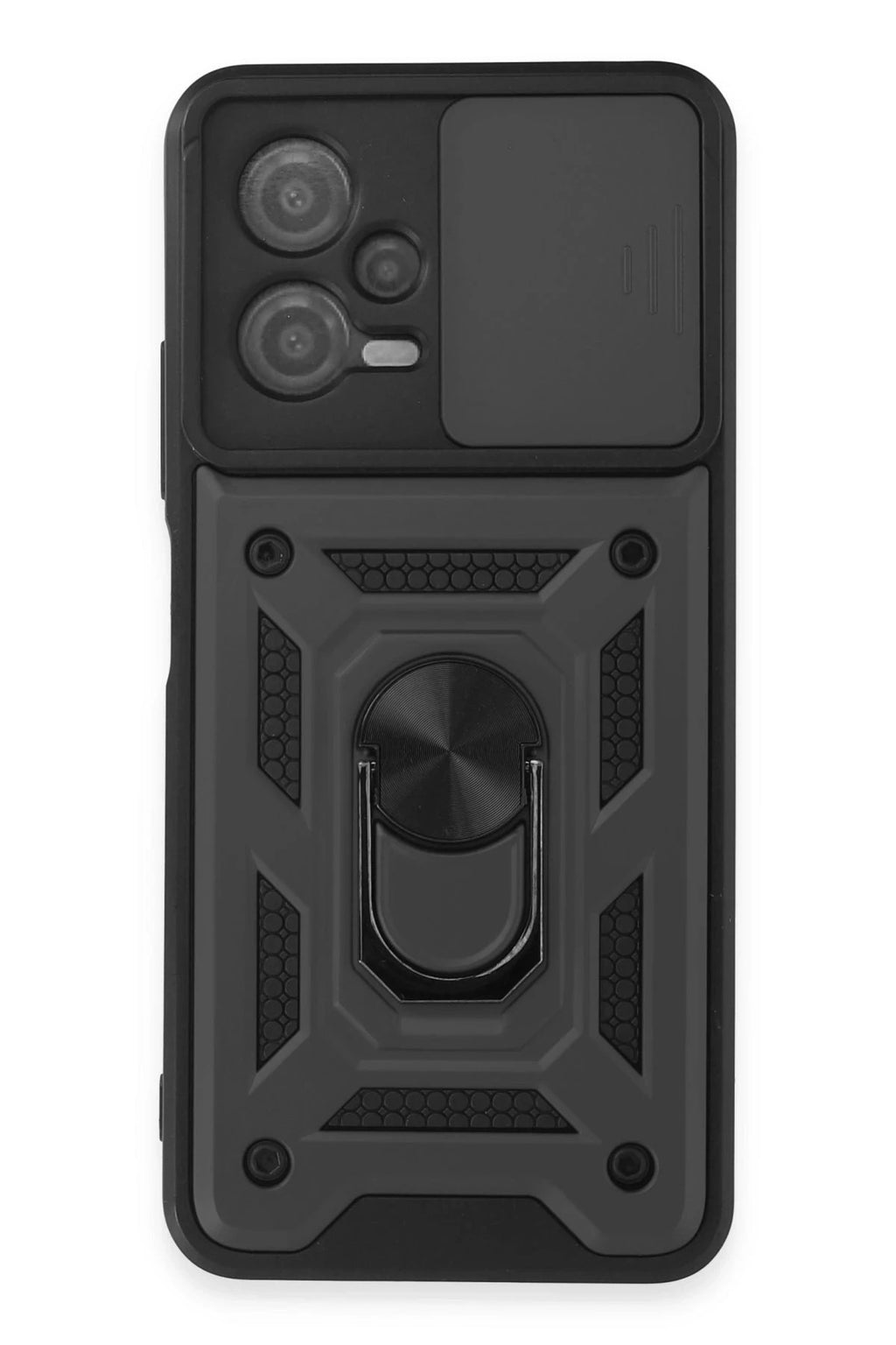 Mey İthalat® Redmi Note 12 5G Kılıf Pars Lens Yüzüklü Silikon - Siyah
