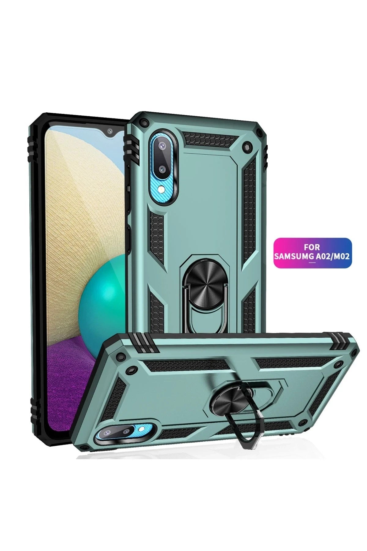 Mey İthalat® Samsung Galaxy A02 Kılıf Sofya Yüzüklü Silikon Kapak - Yeşil