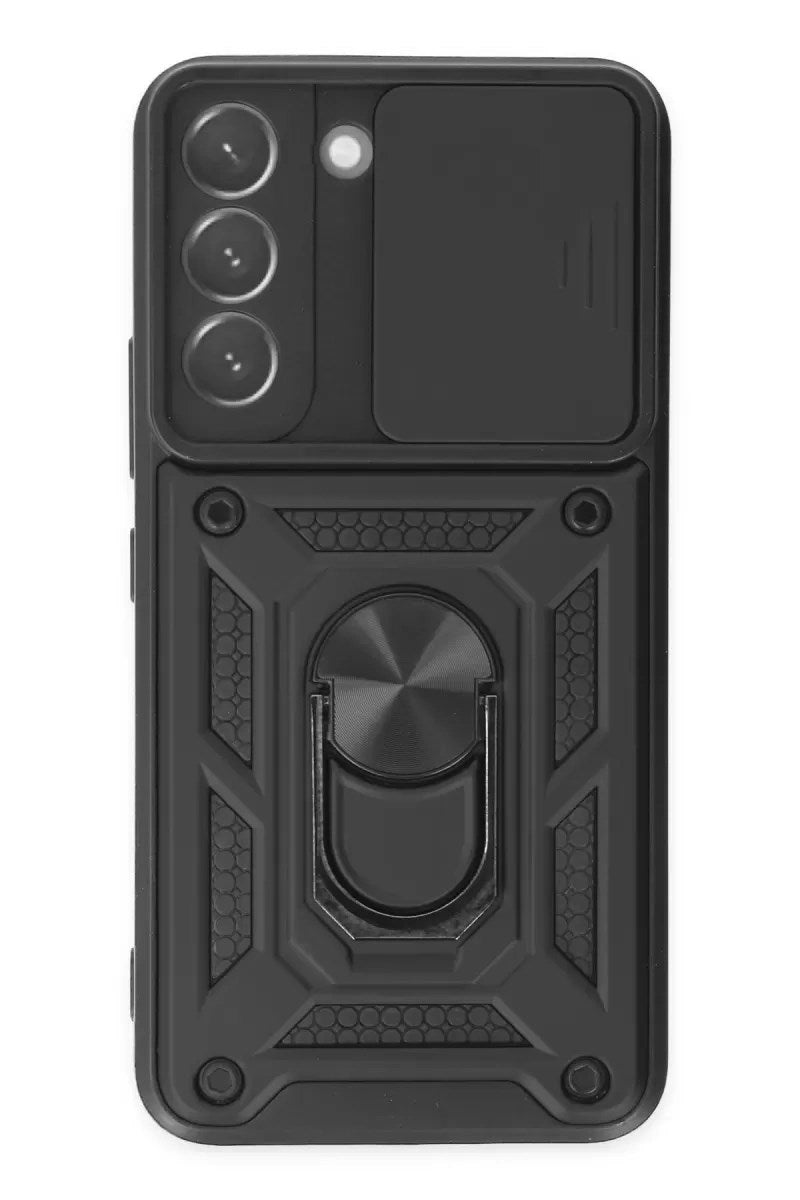 Mey İthalat® Samsung Galaxy S22 Kılıf Pars Lens Yüzüklü Silikon - Siyah