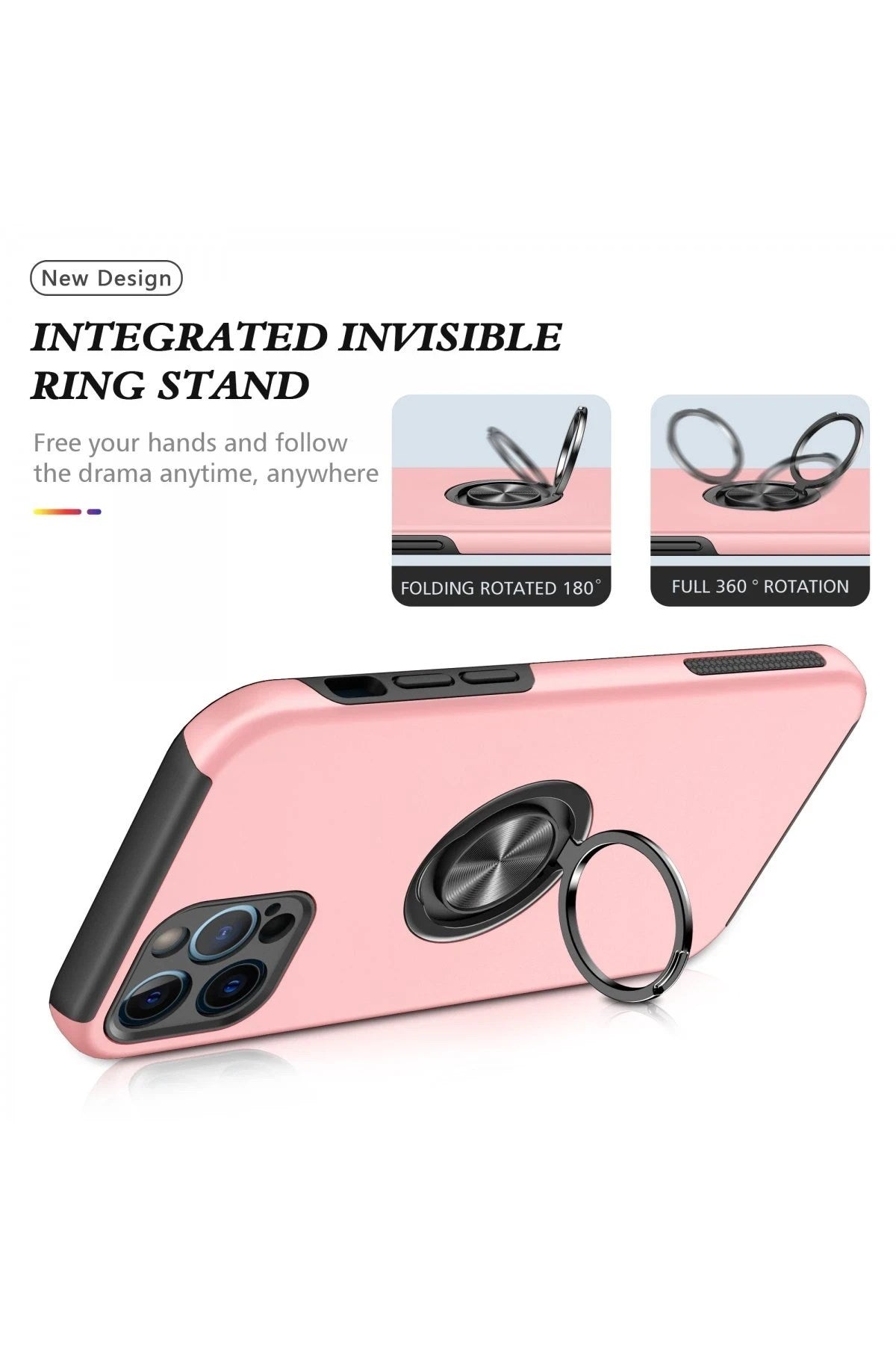 Mey İthalat® iPhone 12 Pro Max Kılıf Elit Yüzüklü Kapak - Pembe