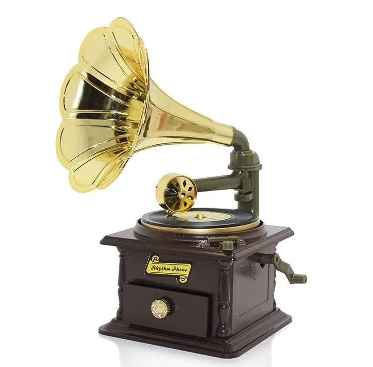 Nostaljik Gramofon Müzik Kutusu Dekoratif Hediyelik Biblo 25x12 Cm
