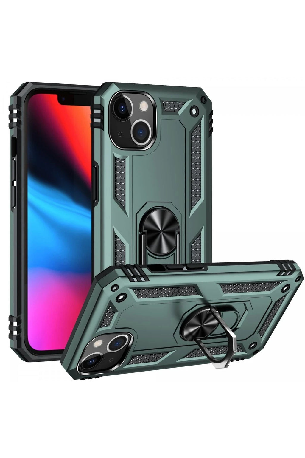 Mey İthalat® iPhone 14 Plus Kılıf Sofya Yüzüklü Silikon Kapak - Yeşil