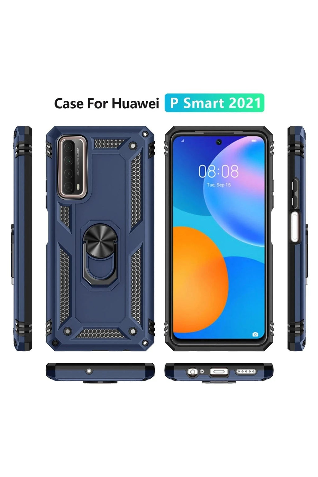 Mey İthalat® Huawei P Smart 2021 Kılıf Sofya Yüzüklü Silikon Kapak - Lacivert