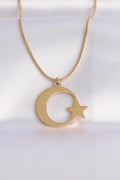 Mey İthalat® 316L Çelik Zincir Gold Renk Ay Yıldız Unisex Kolye