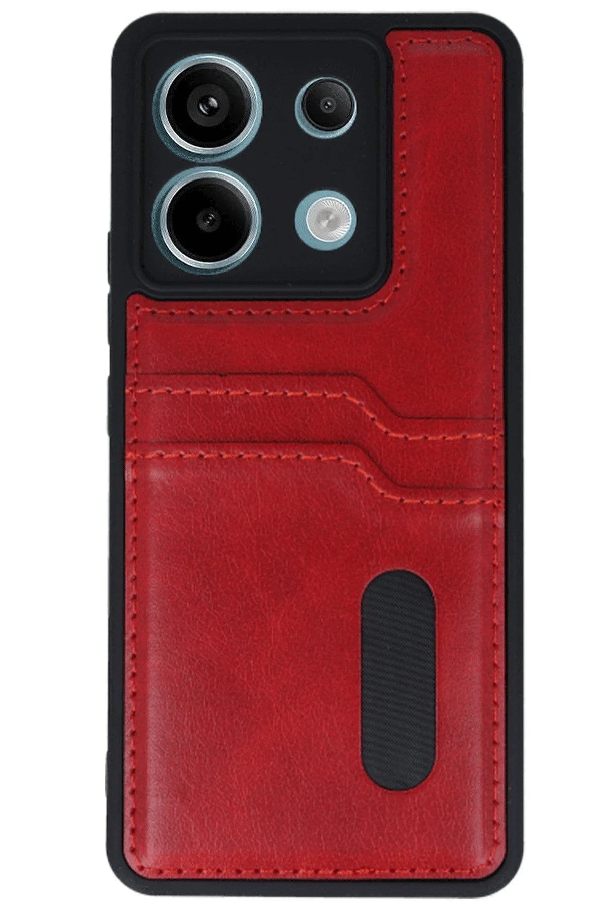 Mey İthalat® Redmi Note 13 Pro 5G Kılıf Sara Kartvizitli Deri Kılıf - Kırmızı