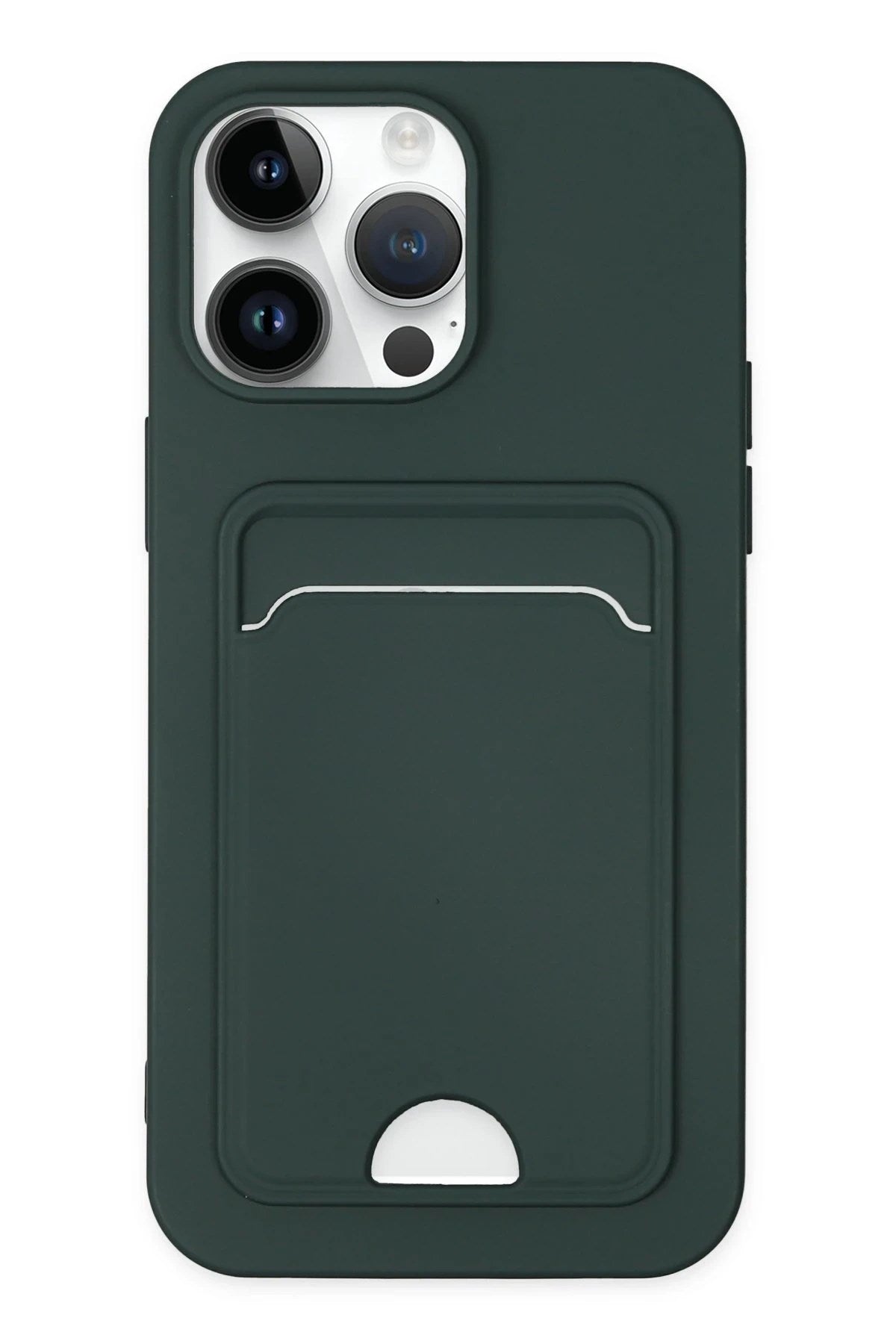Mey İthalat® iPhone 14 Pro Kılıf Kelvin Kartvizitli Silikon - Koyu Yeşil