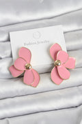 Mey İthalat® Pembe Mineli Lotus Model Pirinç Kadın Küpe