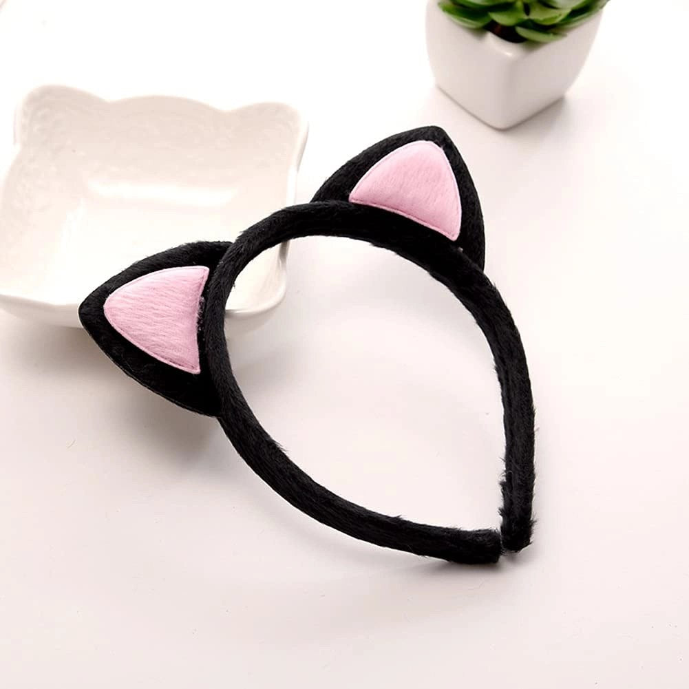 Mey İthalat® Sevimli Kedi Kulak Pofuduk Kedi Taç Siyah İçi Pembe Renk 17x15 cm
