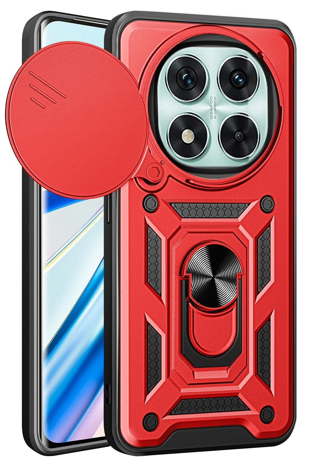 Mey İthalat® Redmi Note 14 Pro 4G Kılıf Pars Lens Yüzüklü Silikon - Kırmızı