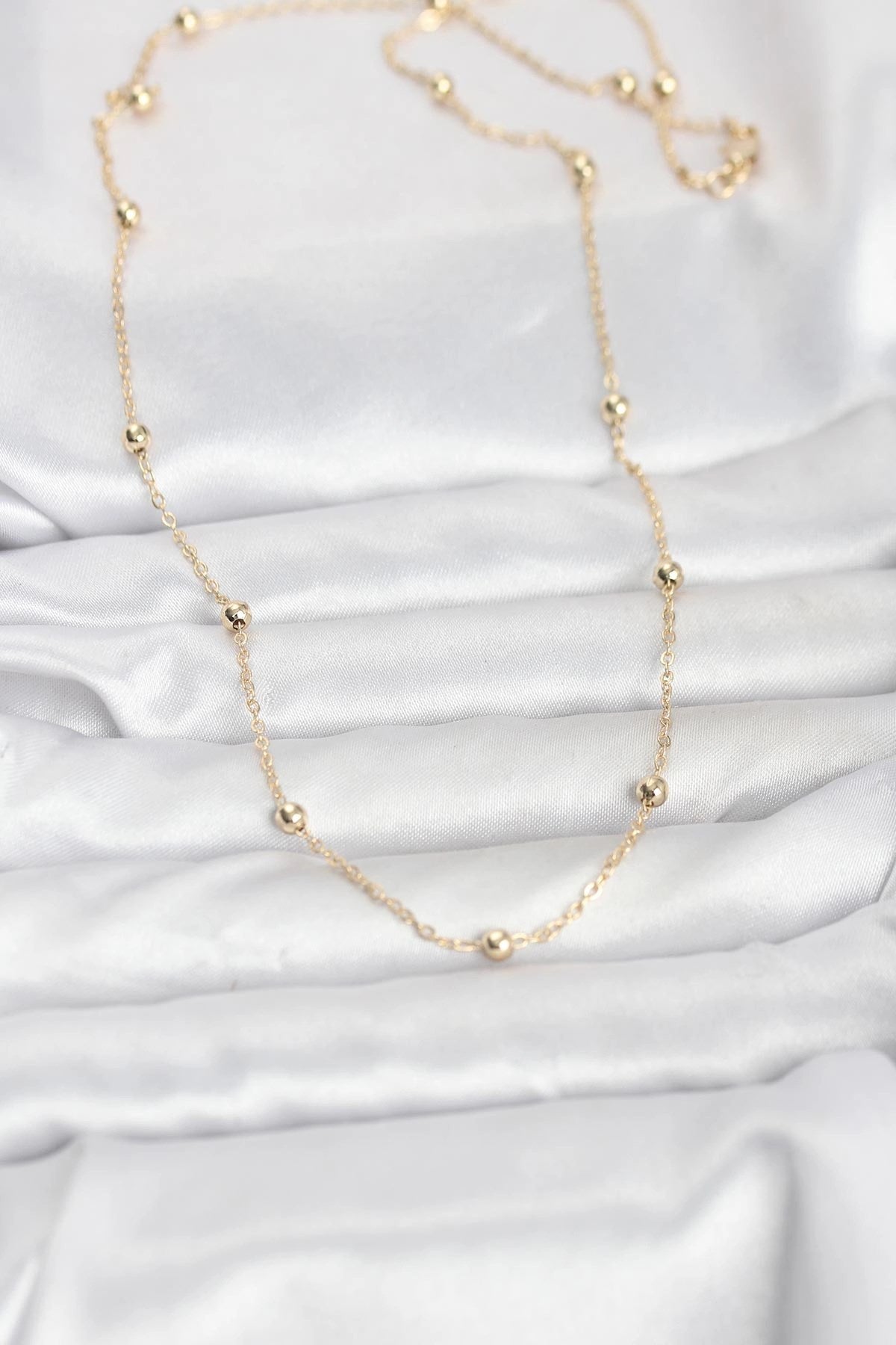 Mey İthalat® CM 14K Gold Renk Pirinç Top Zincirli 60 cm Kadın Kolye