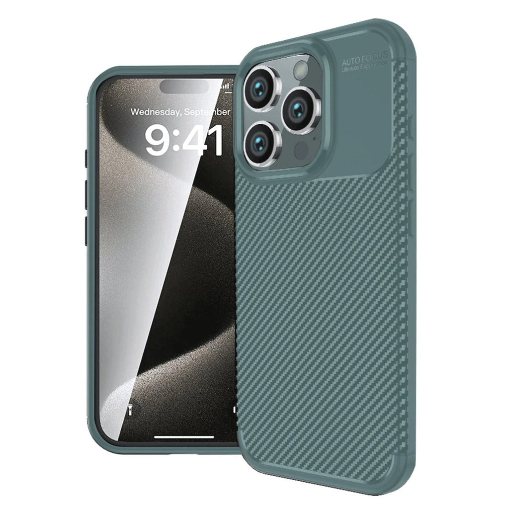 Mey İthalat® iPhone 16 Pro Kılıf Auto Focus Karbon Kapak - Koyu Yeşil