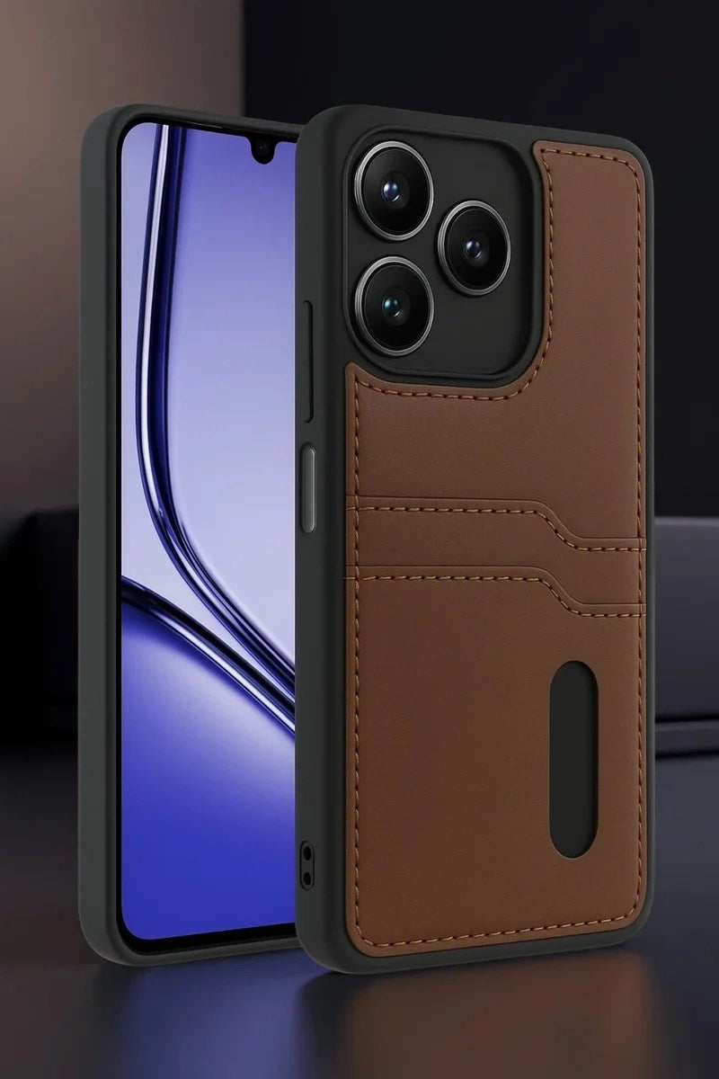 Mey İthalat® Realme Note 50 4G Kılıf Sara Kartvizitli Deri Kılıf - Taba
